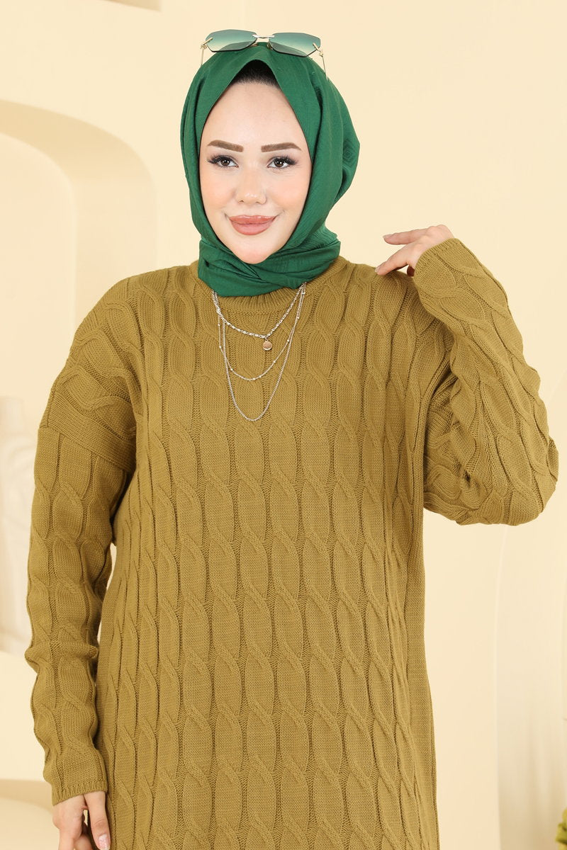 Long-Sleeve Knit Tunic - Olive