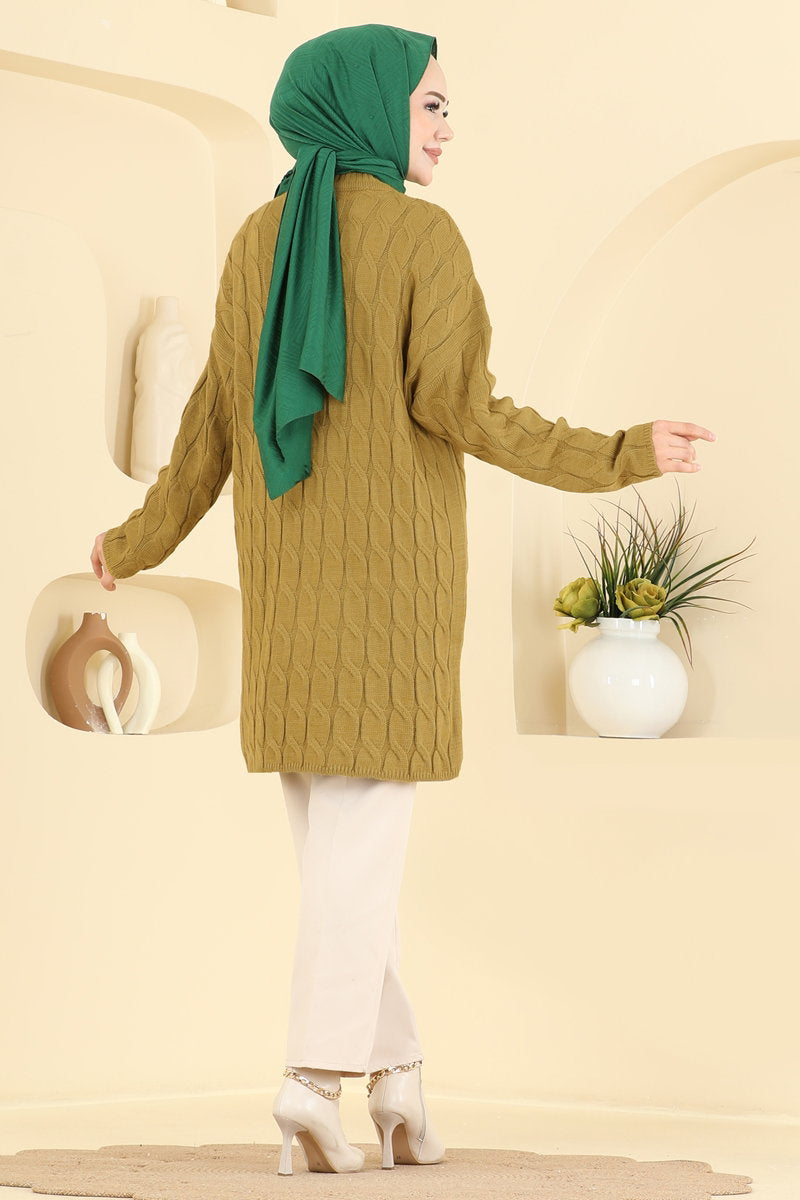 Long-Sleeve Knit Tunic - Olive