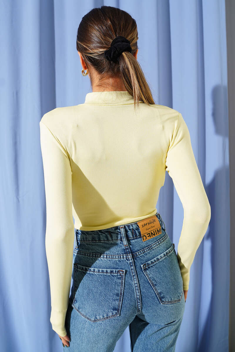 Long-Sleeve Half-Zip Blouse - Lime
