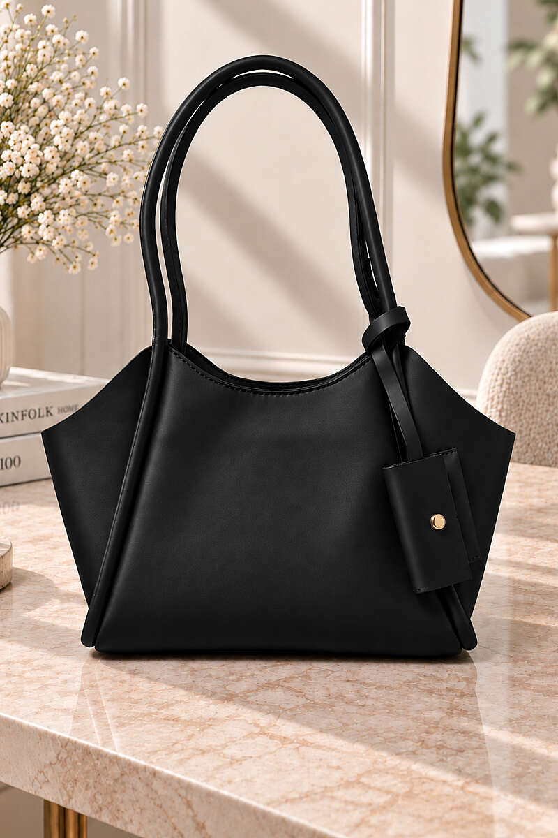 Long-Handle Bag with Wallet - Black