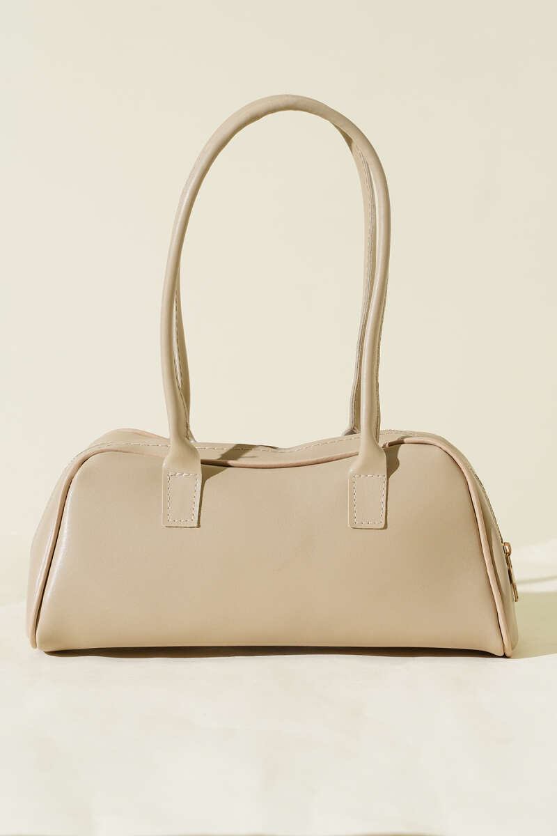 Long-Handle Zip Baguette Bag - Beige