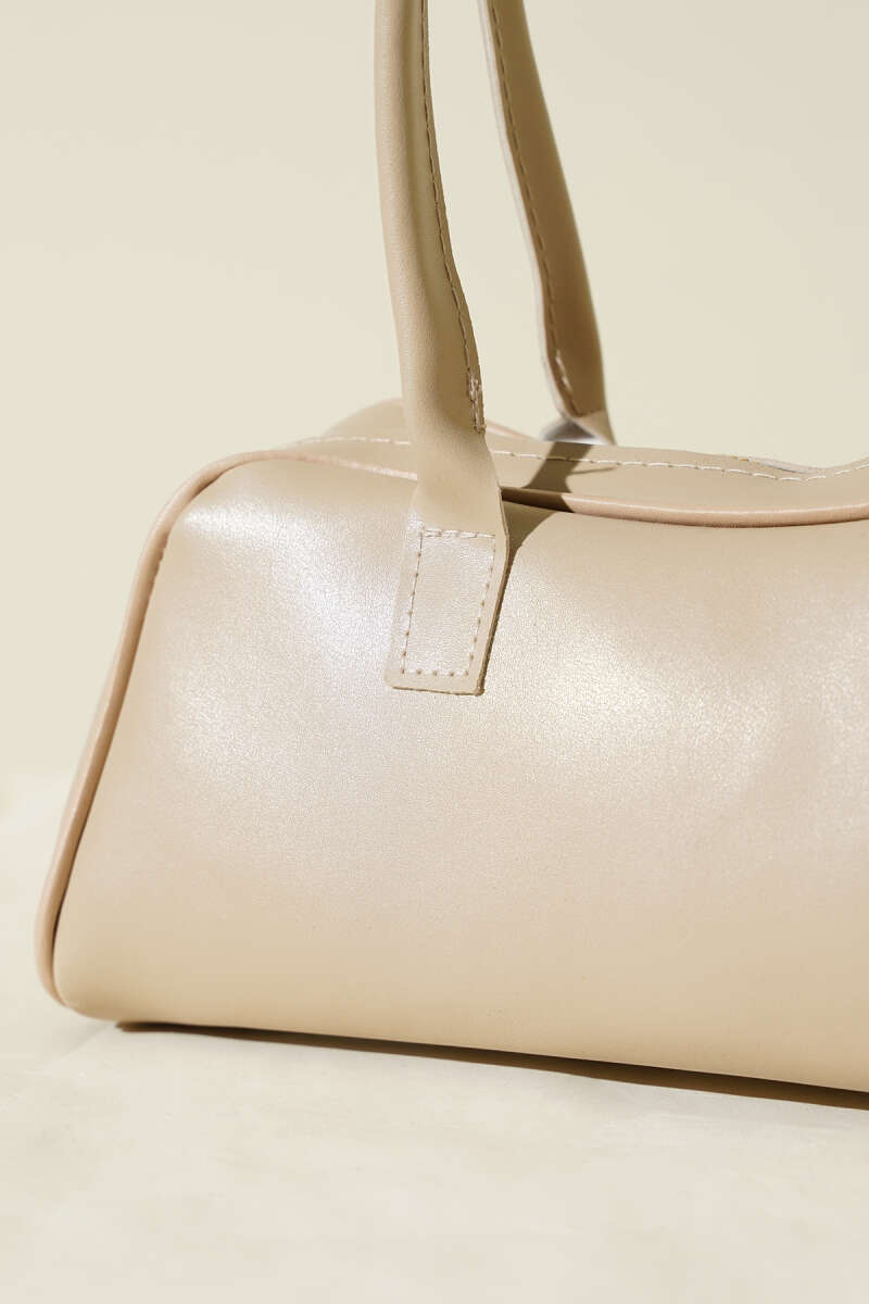 Long-Handle Zip Baguette Bag - Beige