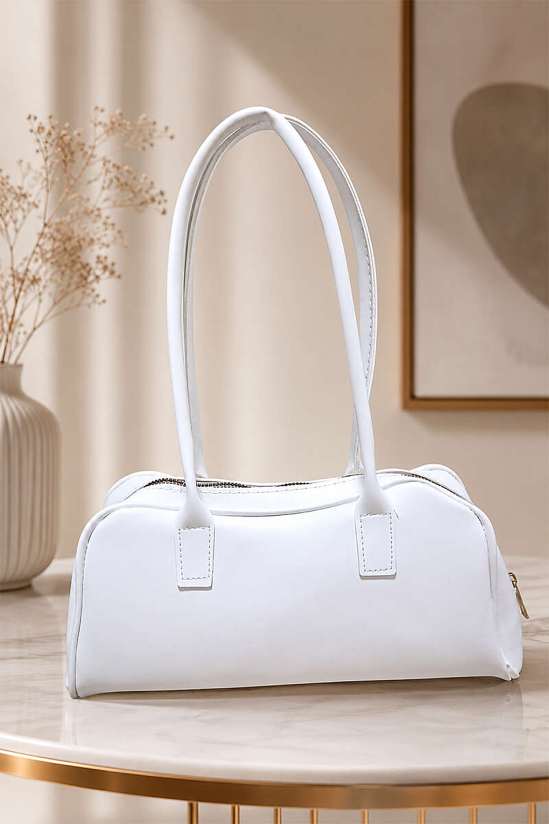 Long-Handle Zip Baguette Bag - White