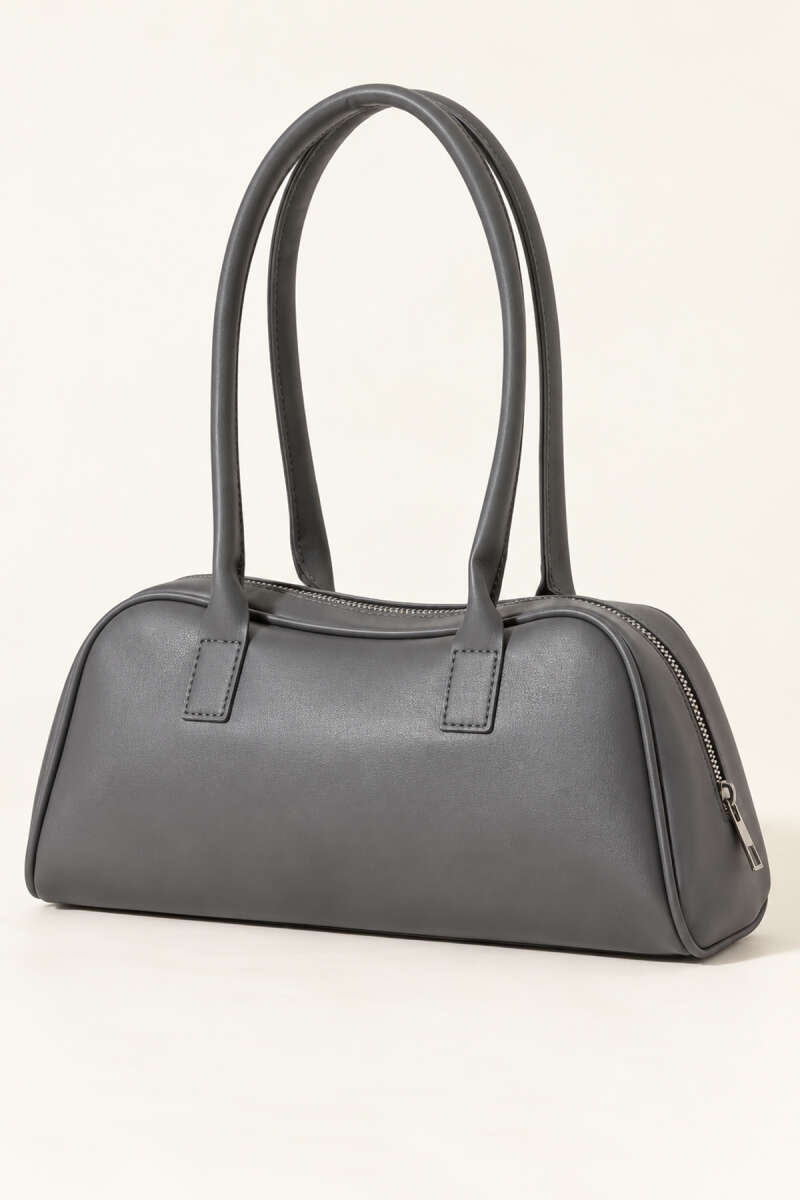 Long-Handle Zip Baguette Bag - Grey