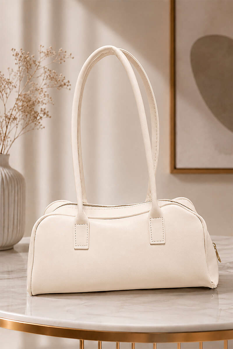 Long-Handle Zip Baguette Bag - Bone