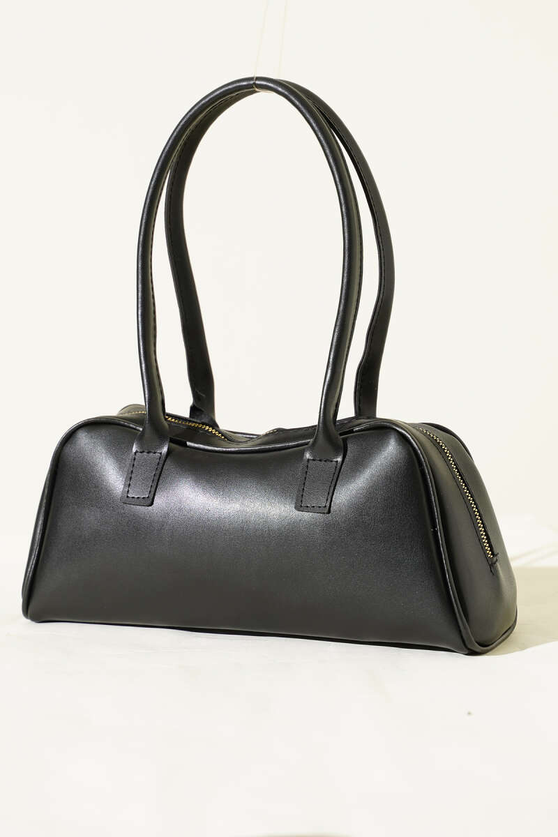 Long-Handle Zip Baguette Bag - Black