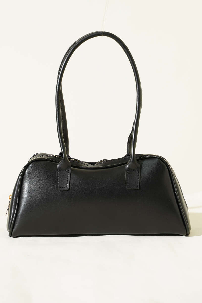 Long-Handle Zip Baguette Bag - Black