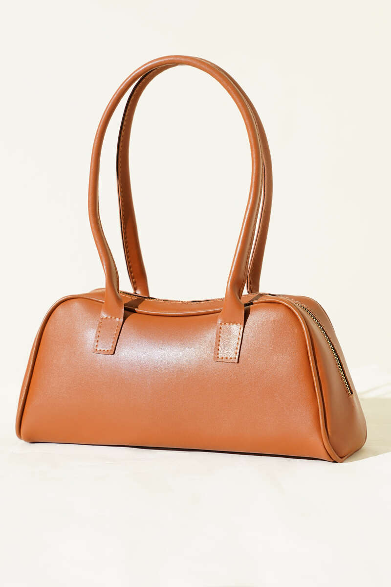 Long-Handle Zip Baguette Bag - Tan
