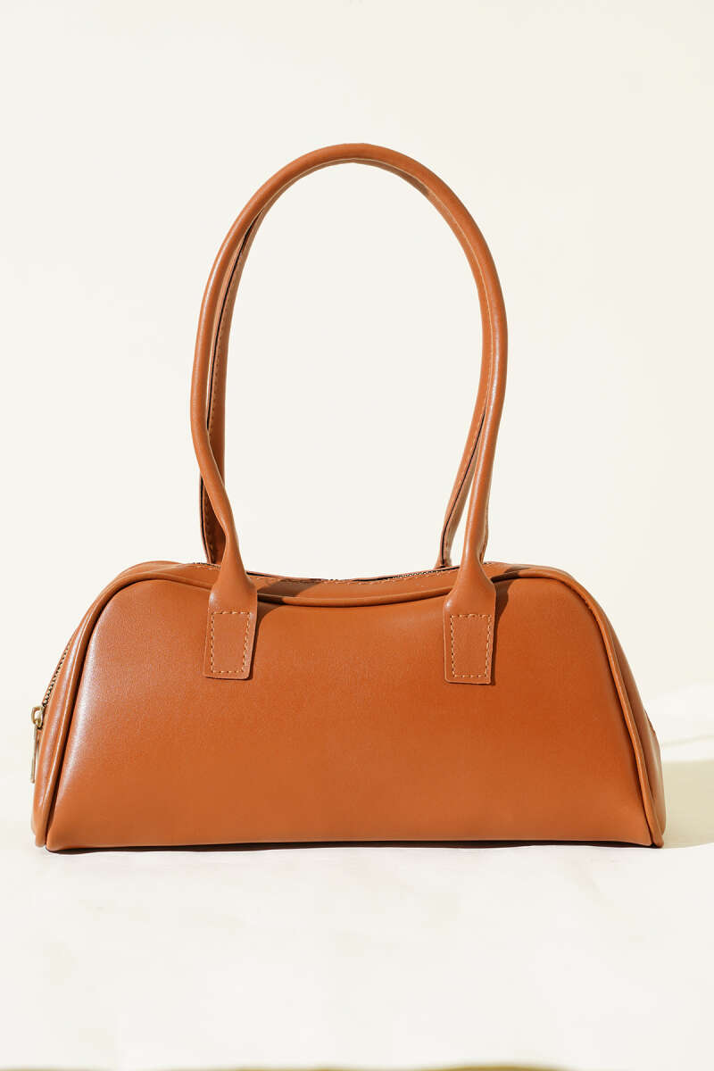 Long-Handle Zip Baguette Bag - Tan