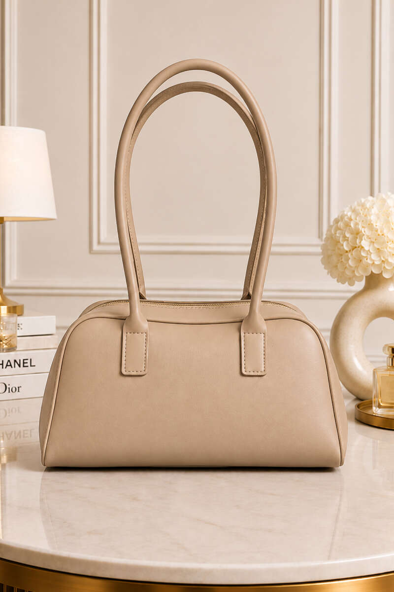 Long-Handle Zip Handbag - Beige