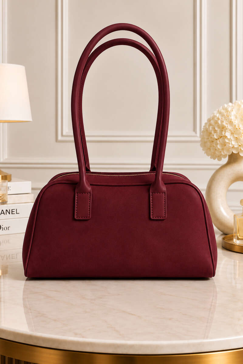 Long-Handle Zip Handbag - Burgundy