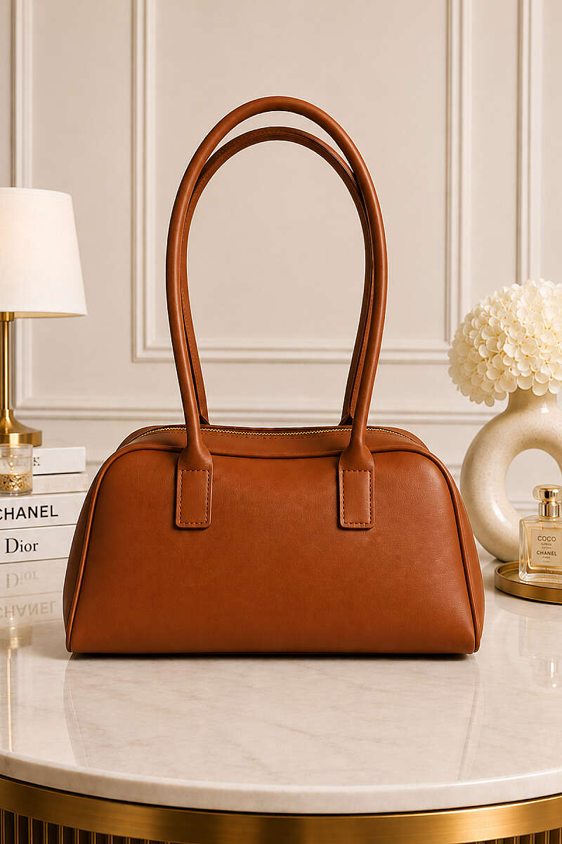 Long-Handle Zip Handbag - Tan