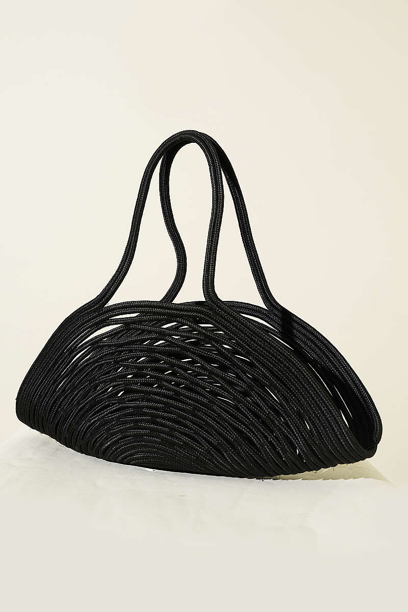 Long-Handle Straw Bag - Black