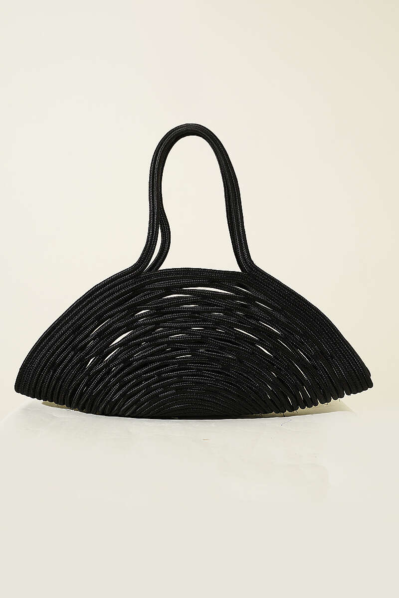 Long-Handle Straw Bag - Black