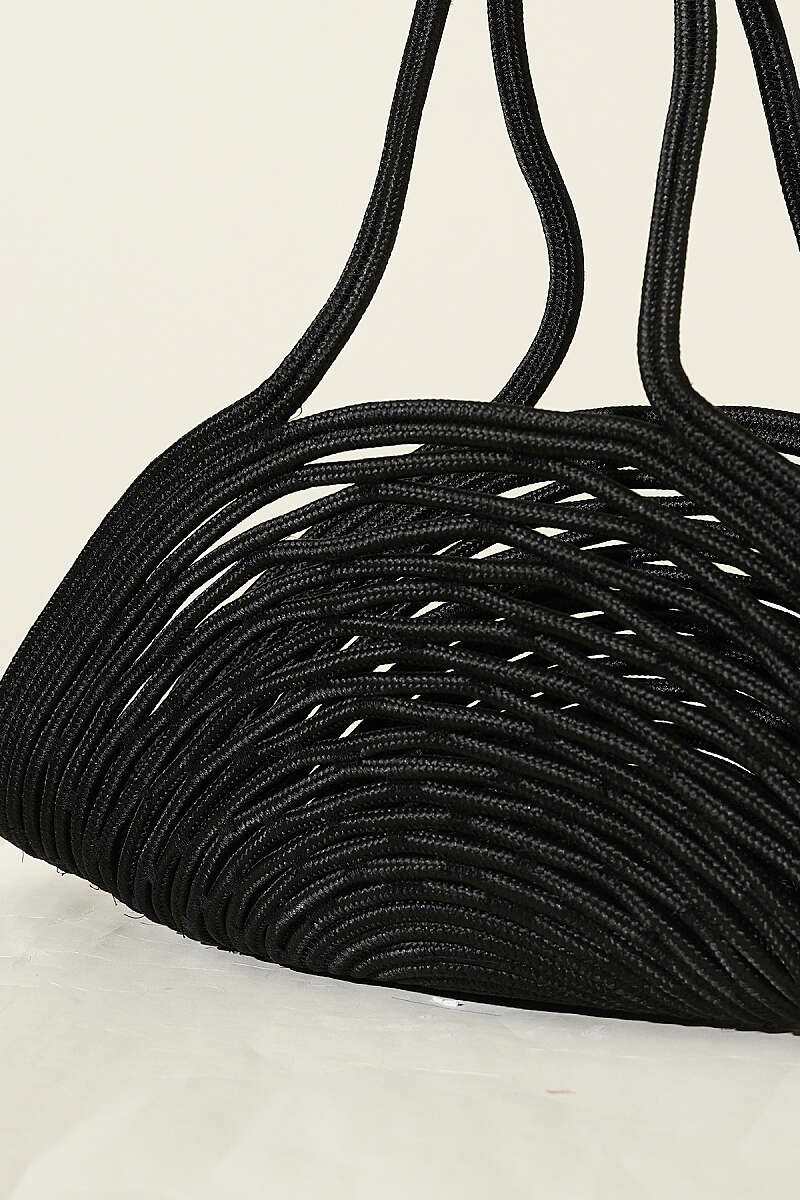 Long-Handle Straw Bag - Black