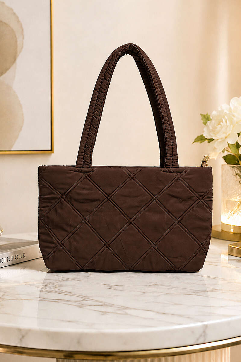 Long-Handle Quilted Handbag - Dark Brown