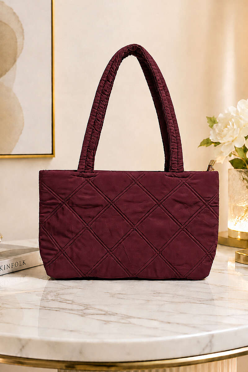 Long-Handle Quilted Handbag - Burgundy