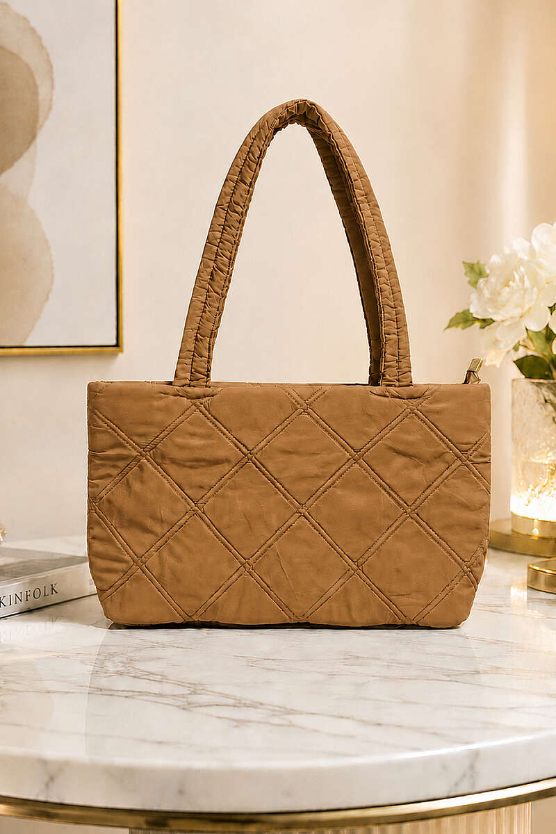 Long-Handle Quilted Handbag - Camel