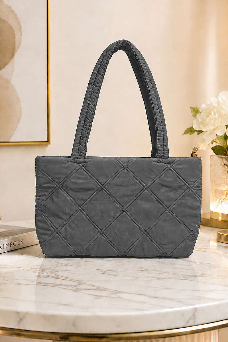 Long-Handle Quilted Handbag - Grey