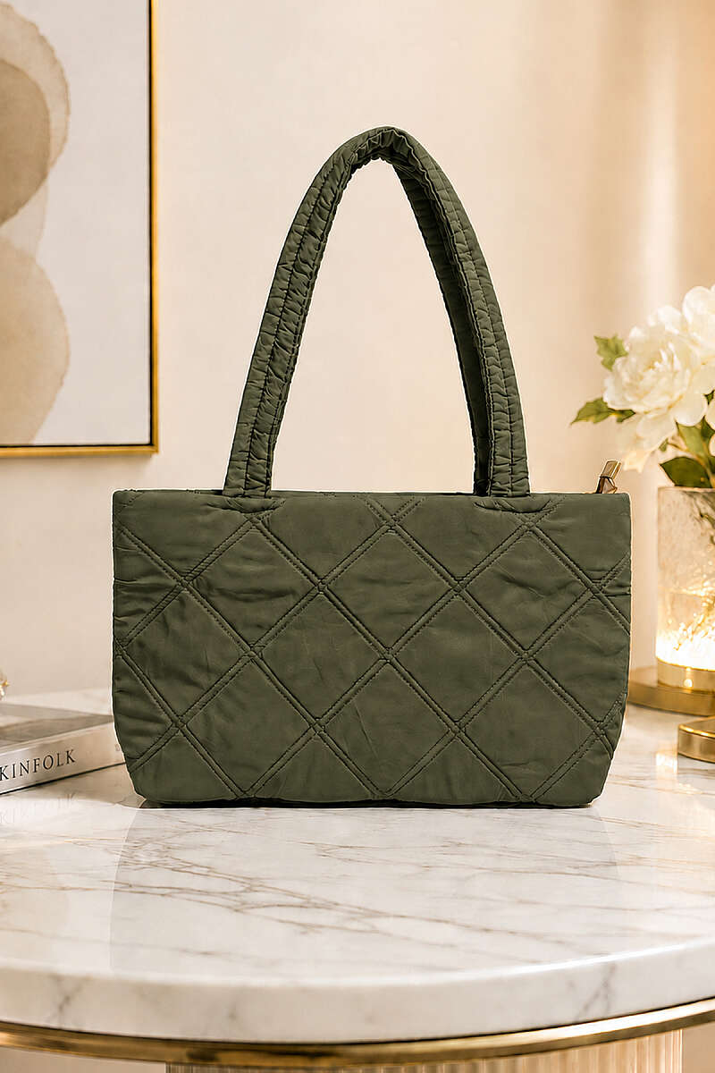 Long-Handle Quilted Handbag - Khaki