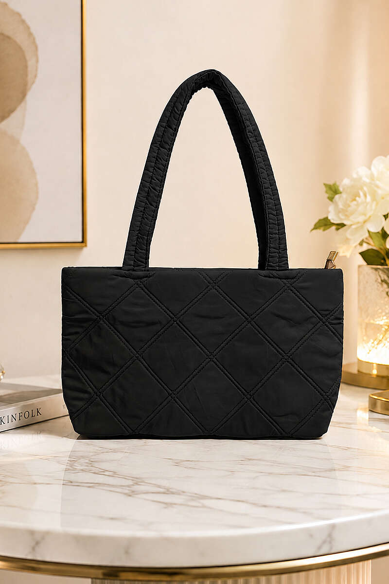 Long-Handle Quilted Handbag - Black