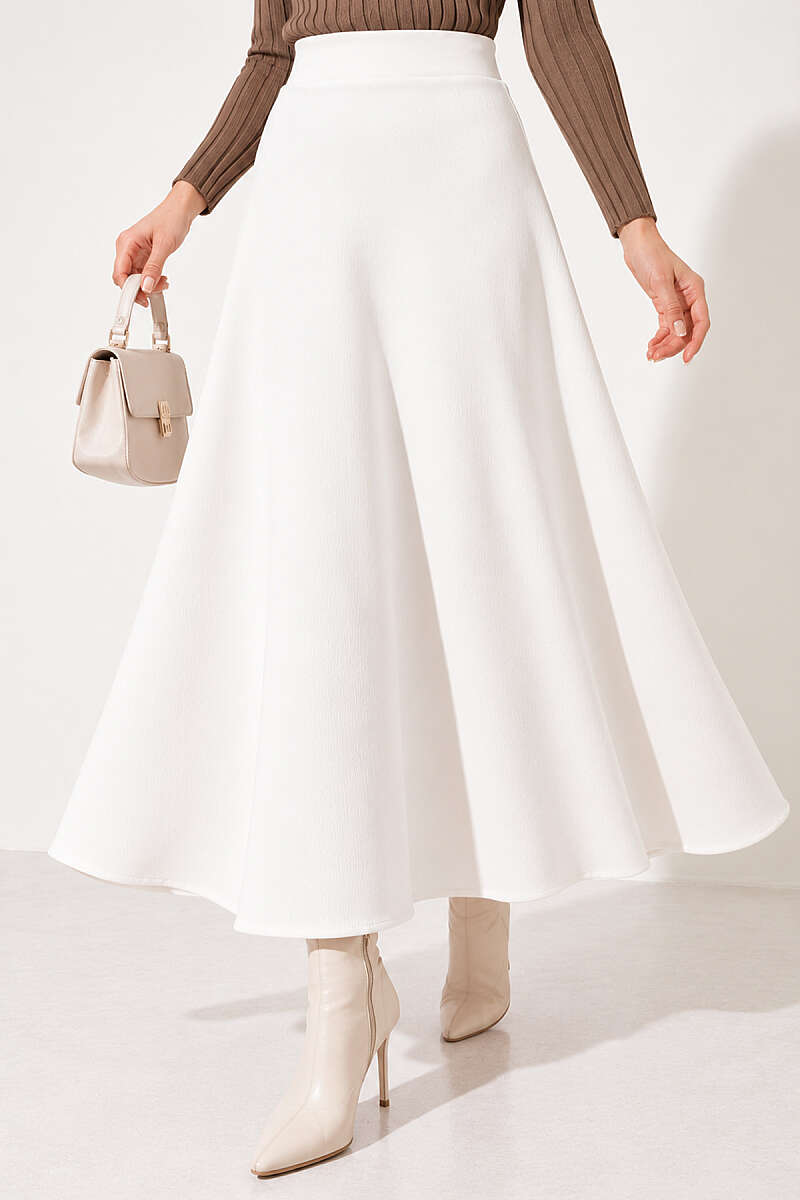 Long Scuba Skirt - White