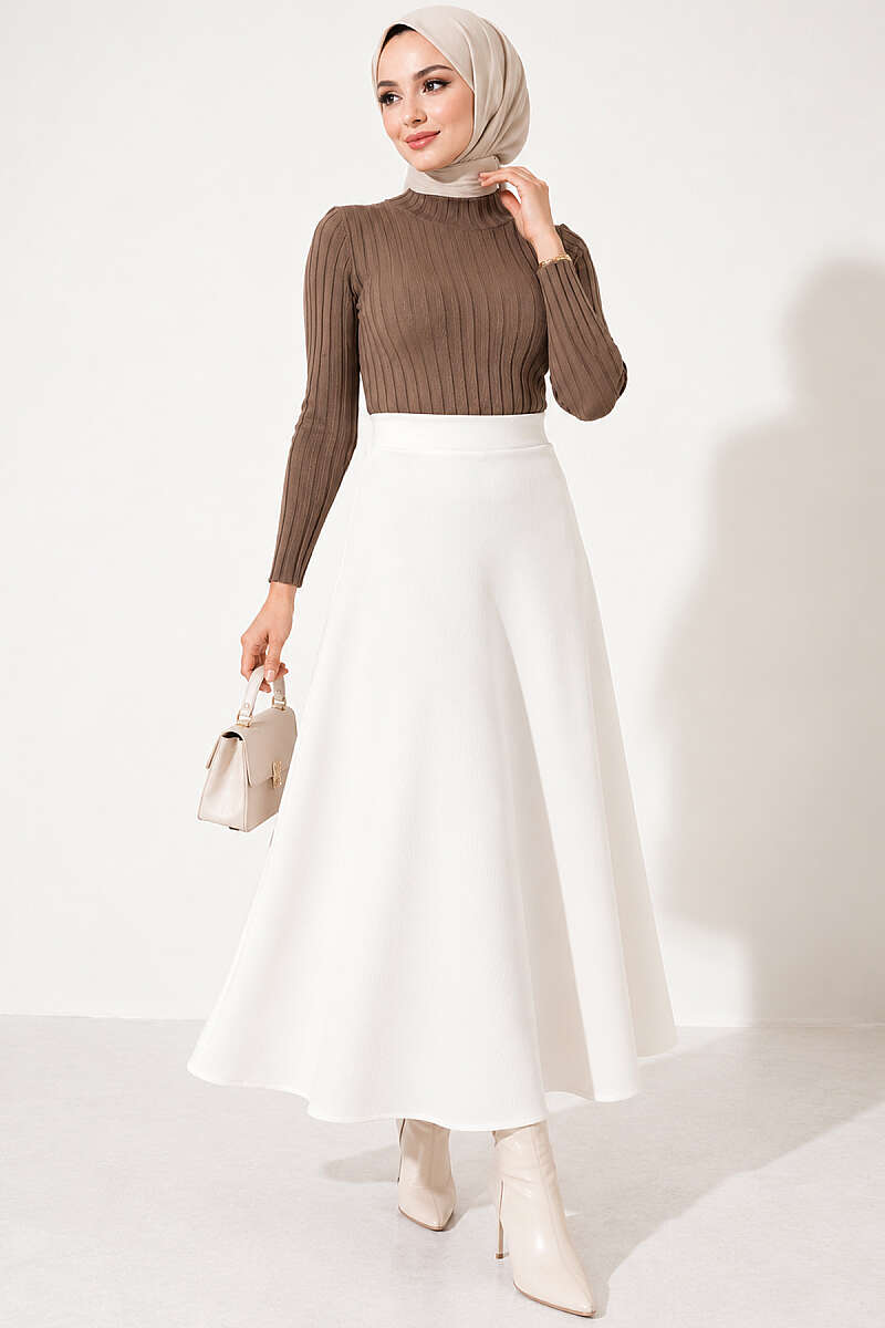 Long Scuba Skirt - White