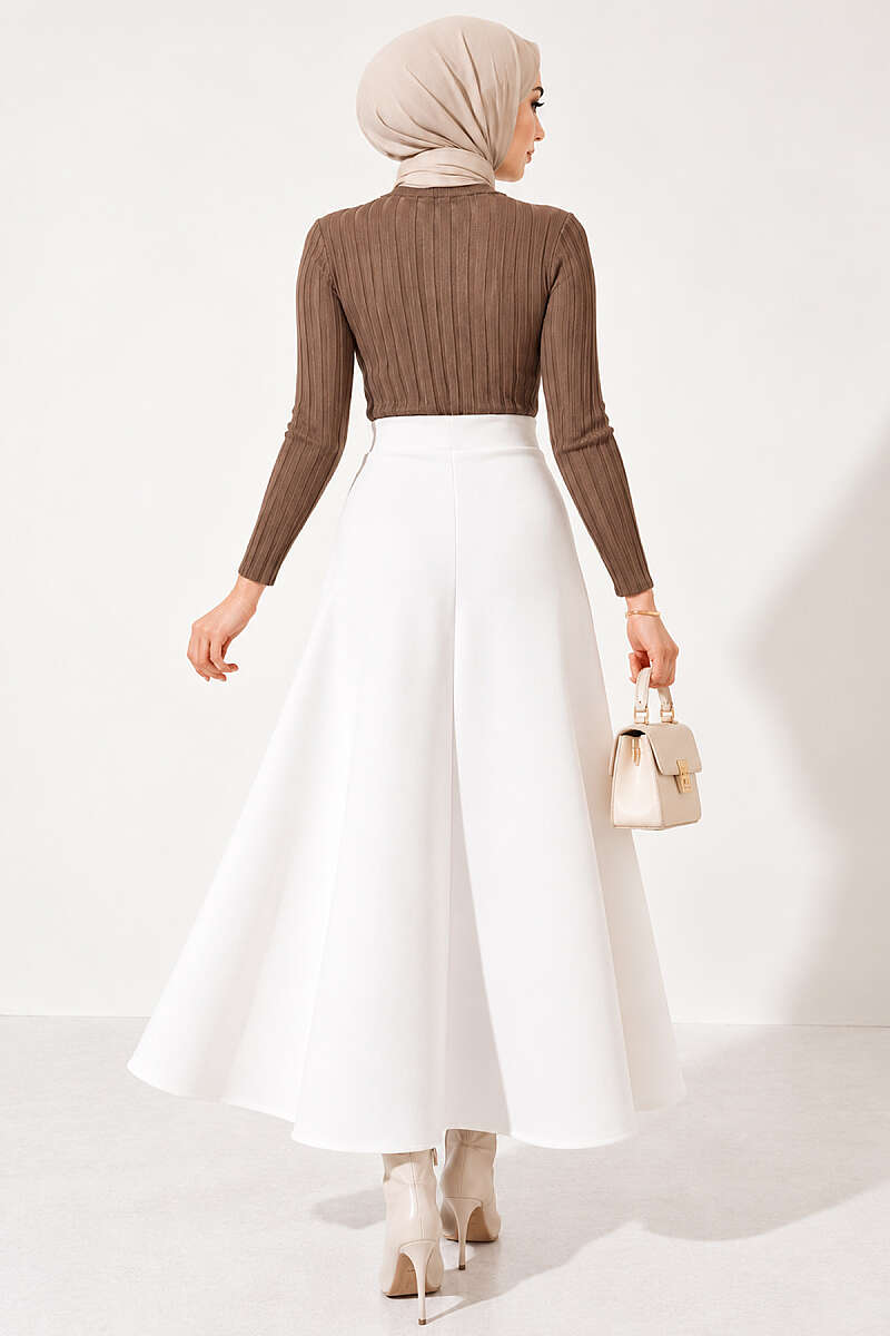Long Scuba Skirt - White