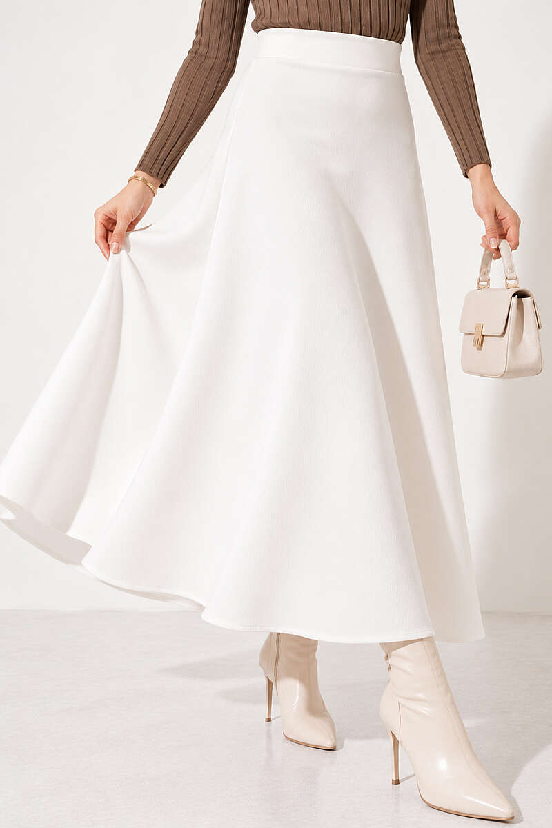 Long Scuba Skirt - White