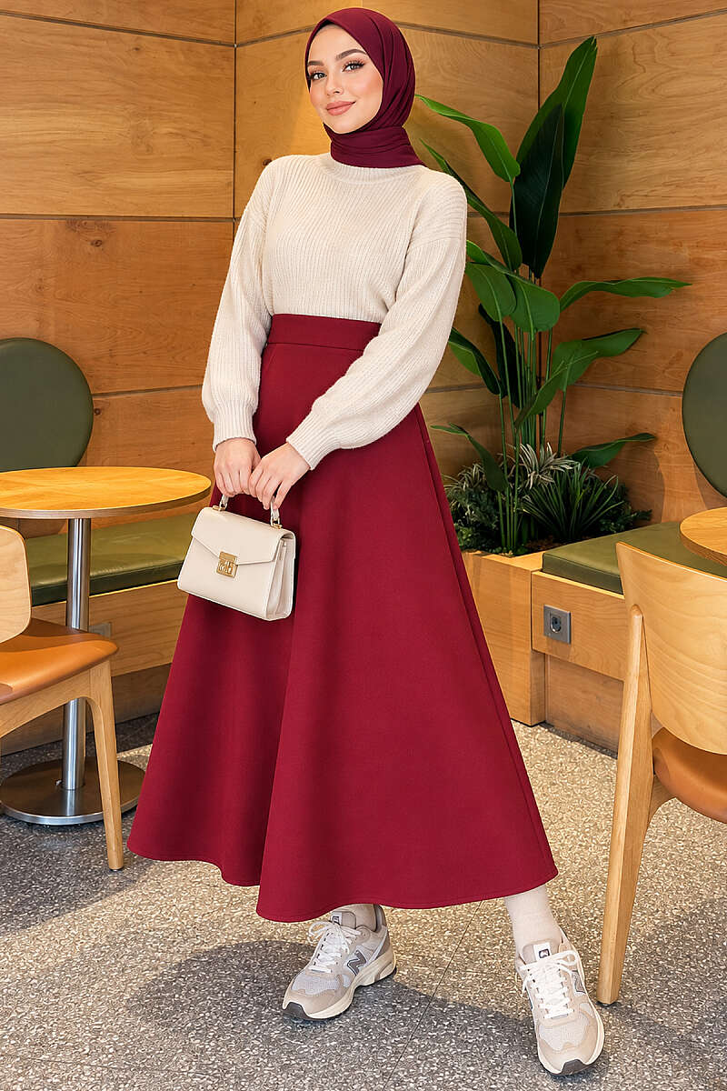 Long Scuba Skirt - Burgundy
