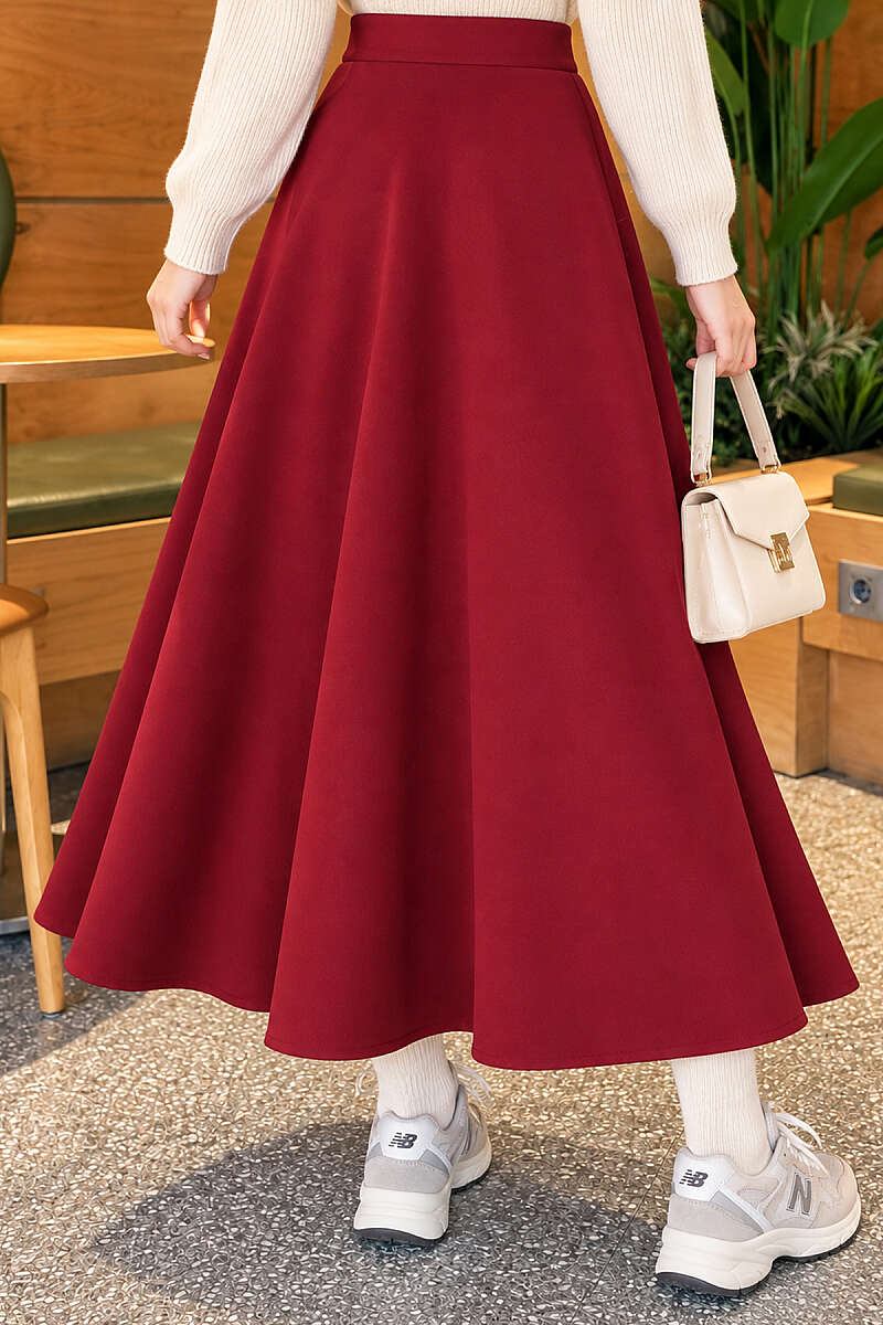 Long Scuba Skirt - Burgundy