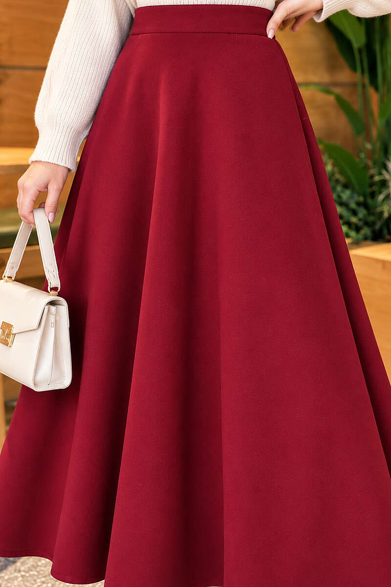 Long Scuba Skirt - Burgundy