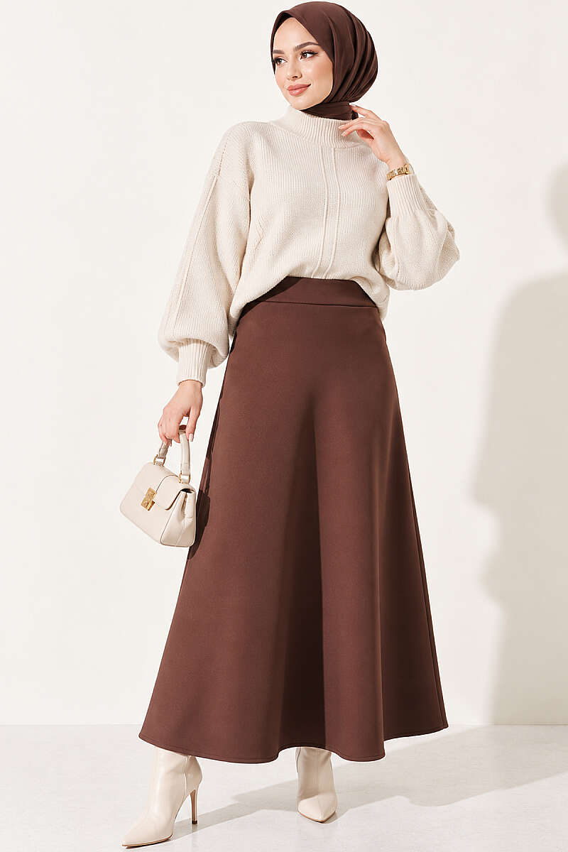 Long Scuba Skirt - Brown