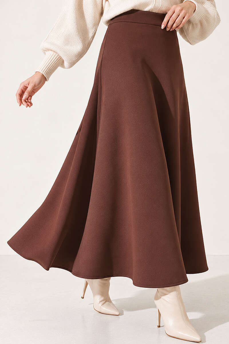 Long Scuba Skirt - Brown