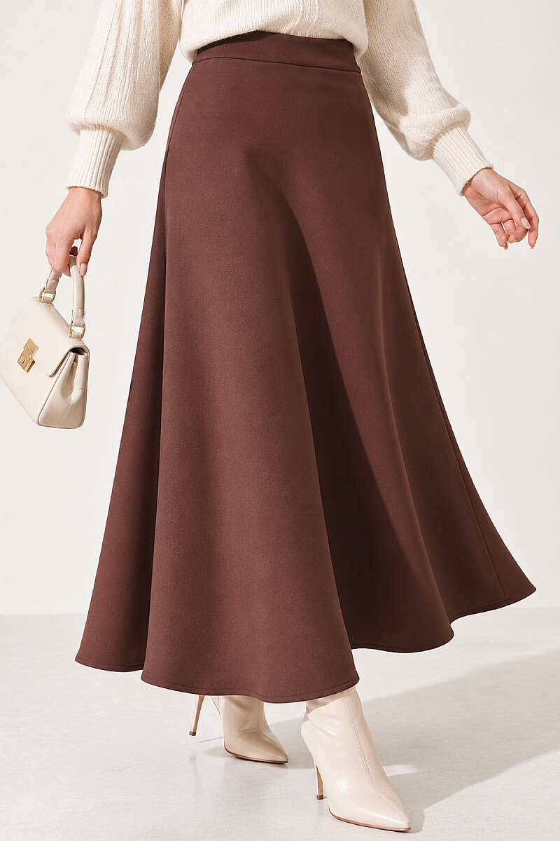 Long Scuba Skirt - Brown