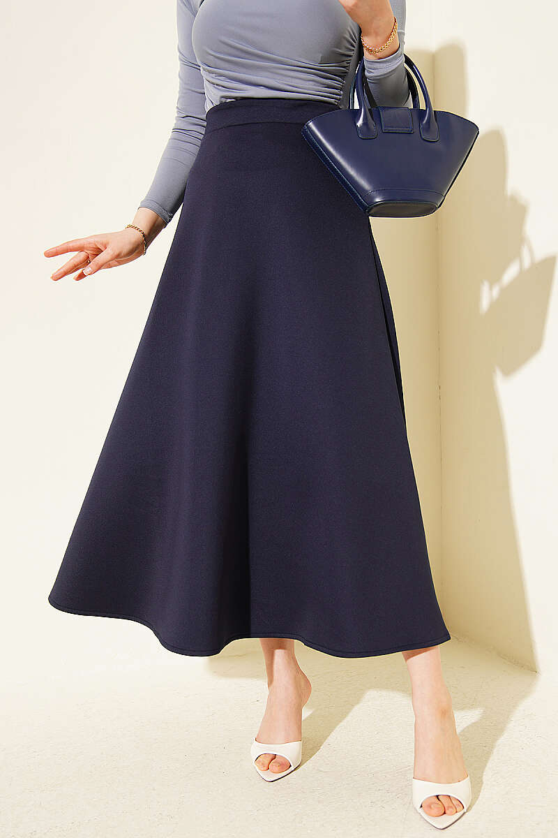 Long Scuba Skirt - Dark Navy