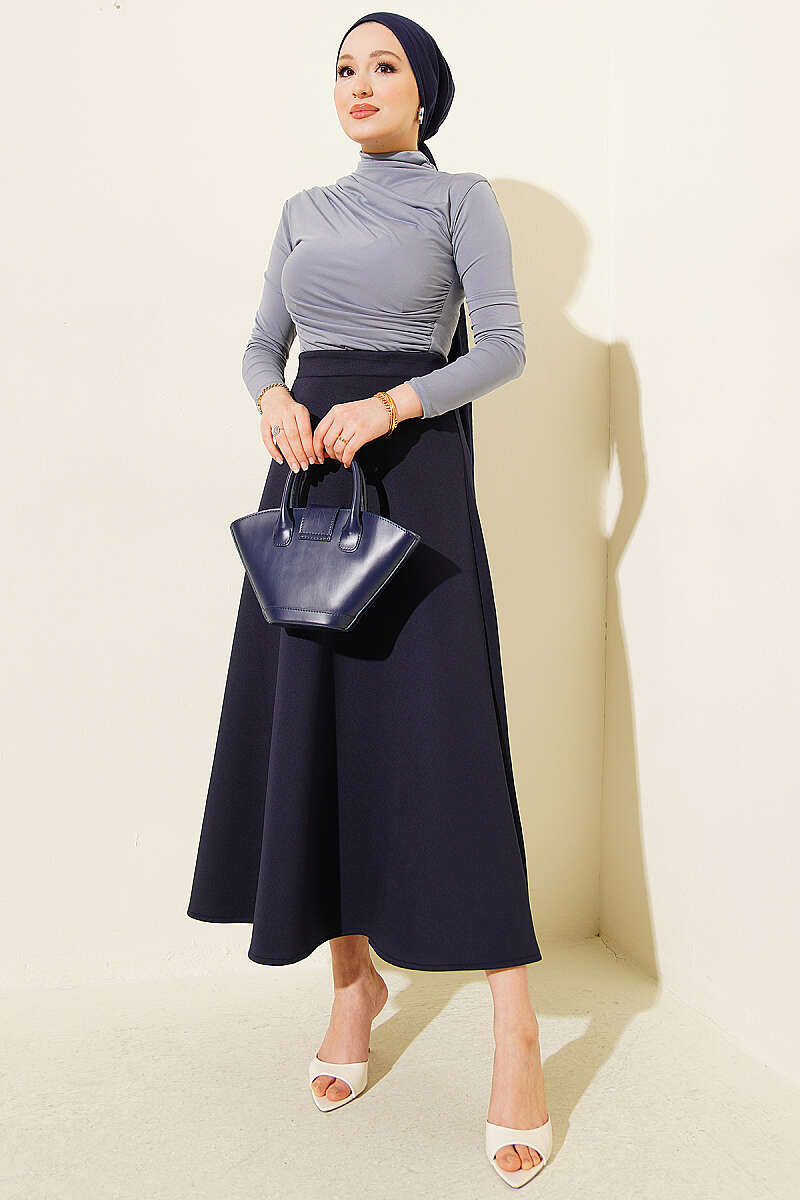 Long Scuba Skirt - Dark Navy