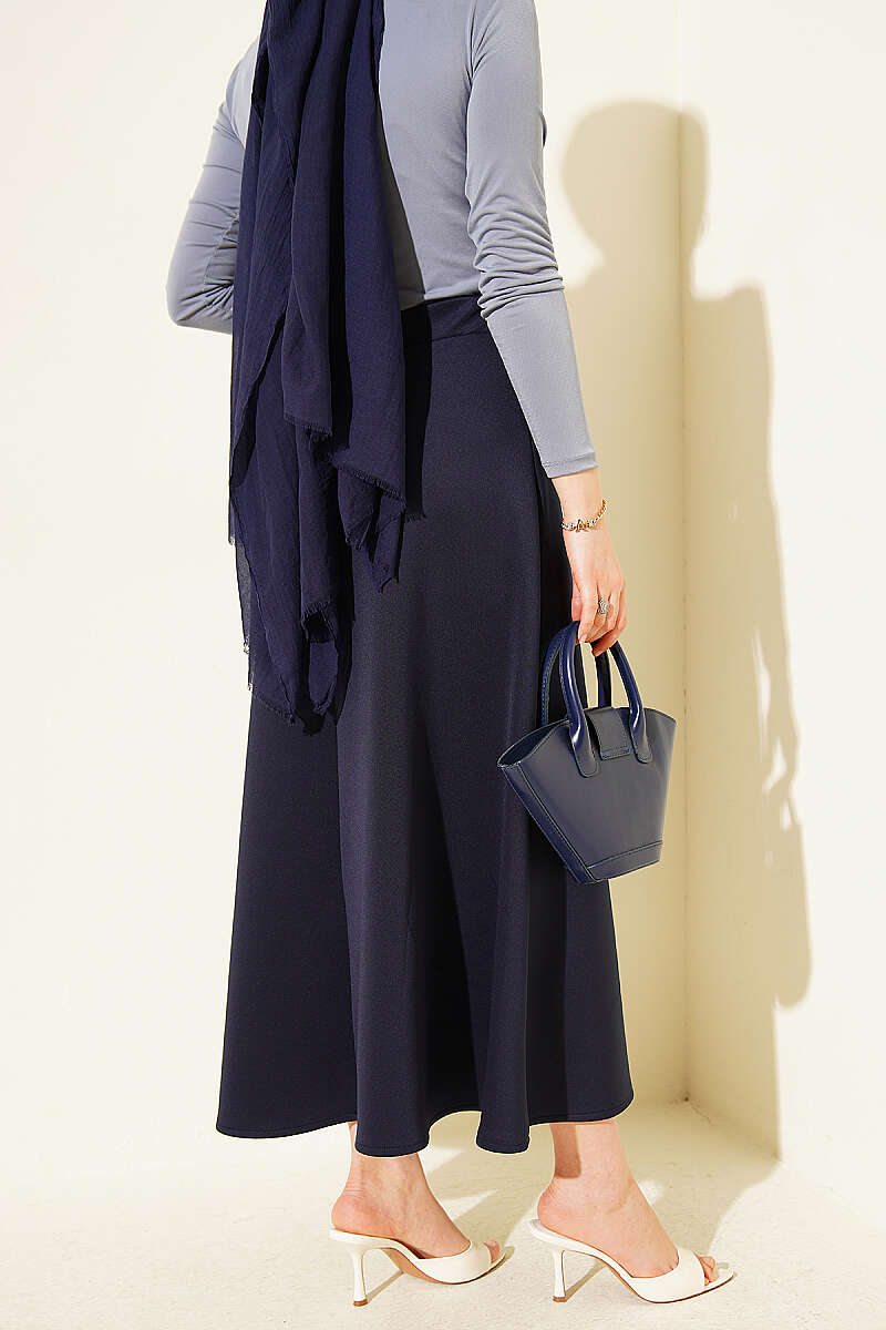 Long Scuba Skirt - Dark Navy