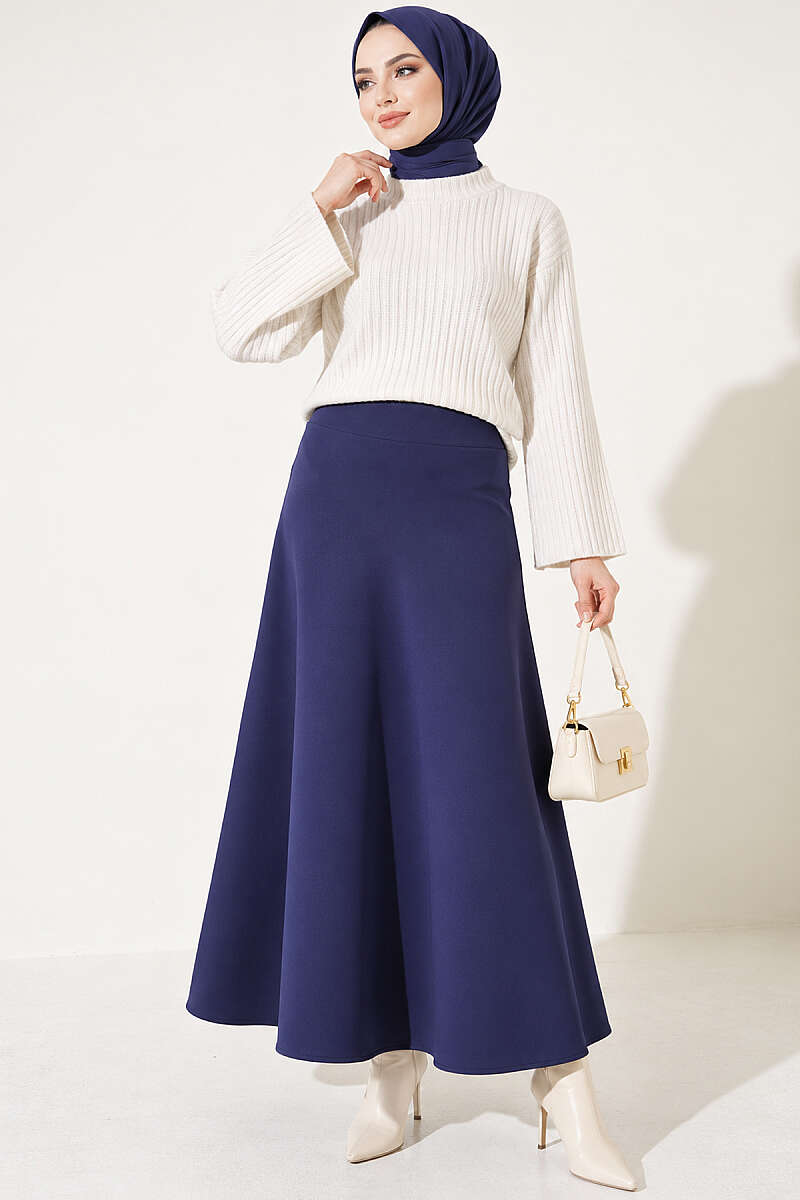 Long Scuba Skirt - Navy