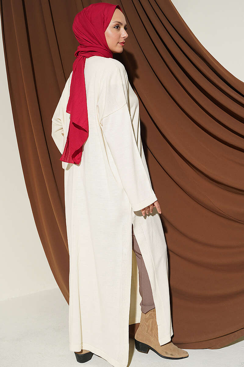 Knit Tunic with Long Side Slits - Beige