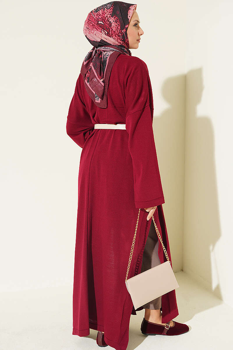 Knit Tunic with Long Side Slits - Burgundy