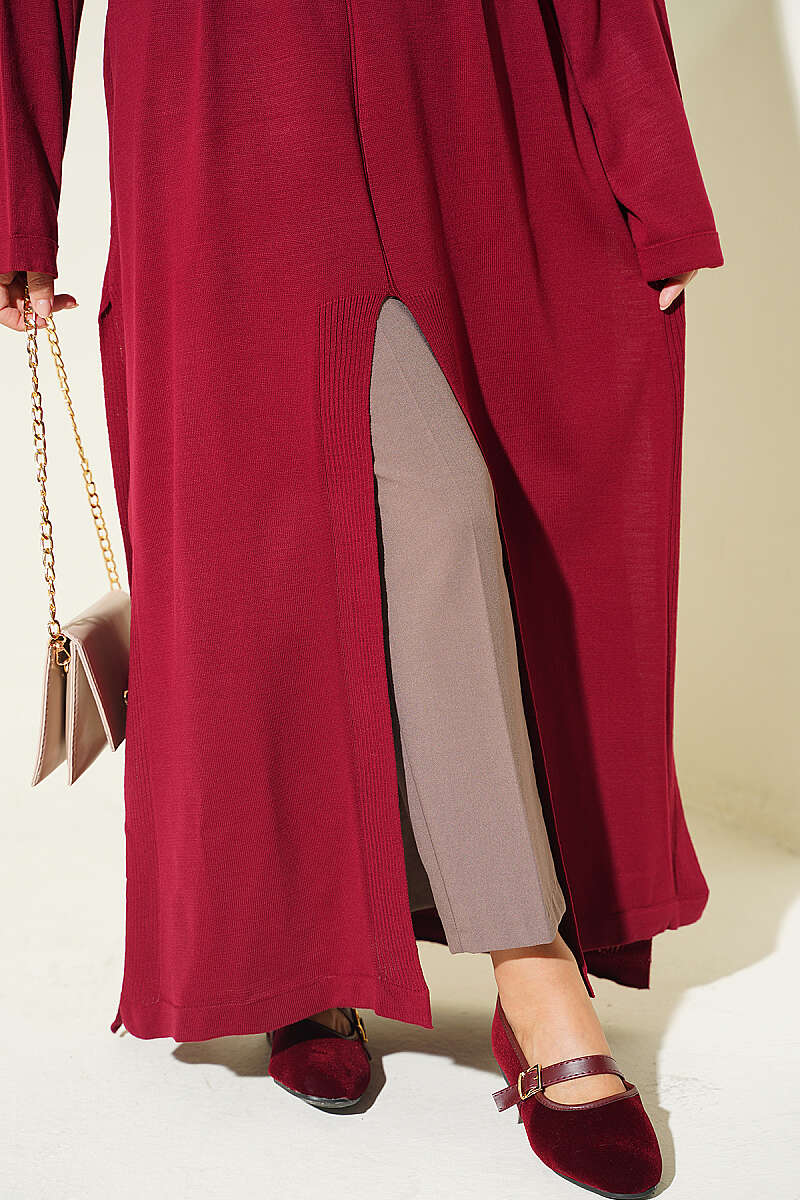 Knit Tunic with Long Side Slits - Burgundy