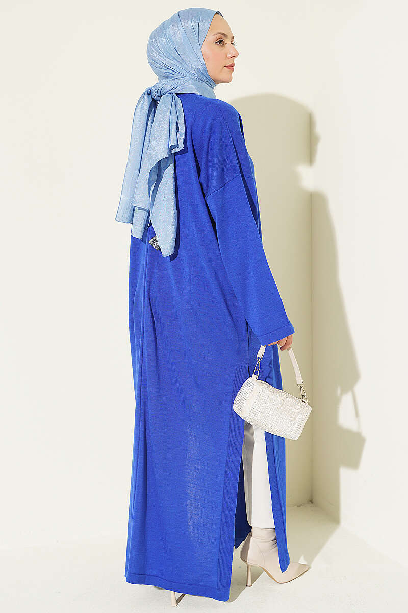 Knit Tunic with Long Side Slits - Saxe Blue
