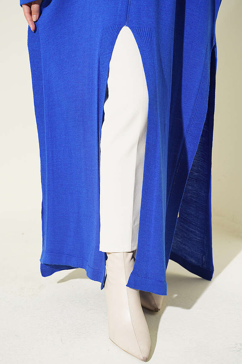 Knit Tunic with Long Side Slits - Saxe Blue