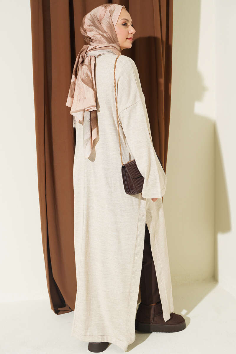 Knit Tunic with Long Side Slits - Stone