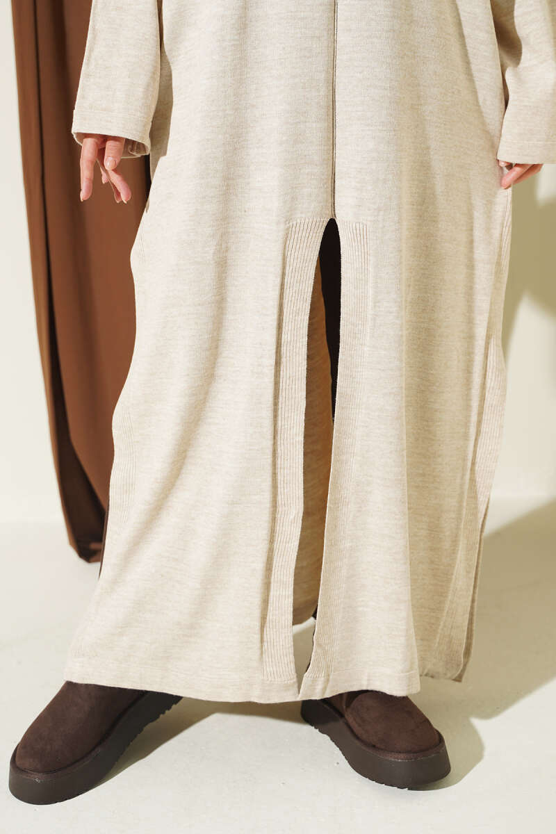 Knit Tunic with Long Side Slits - Stone