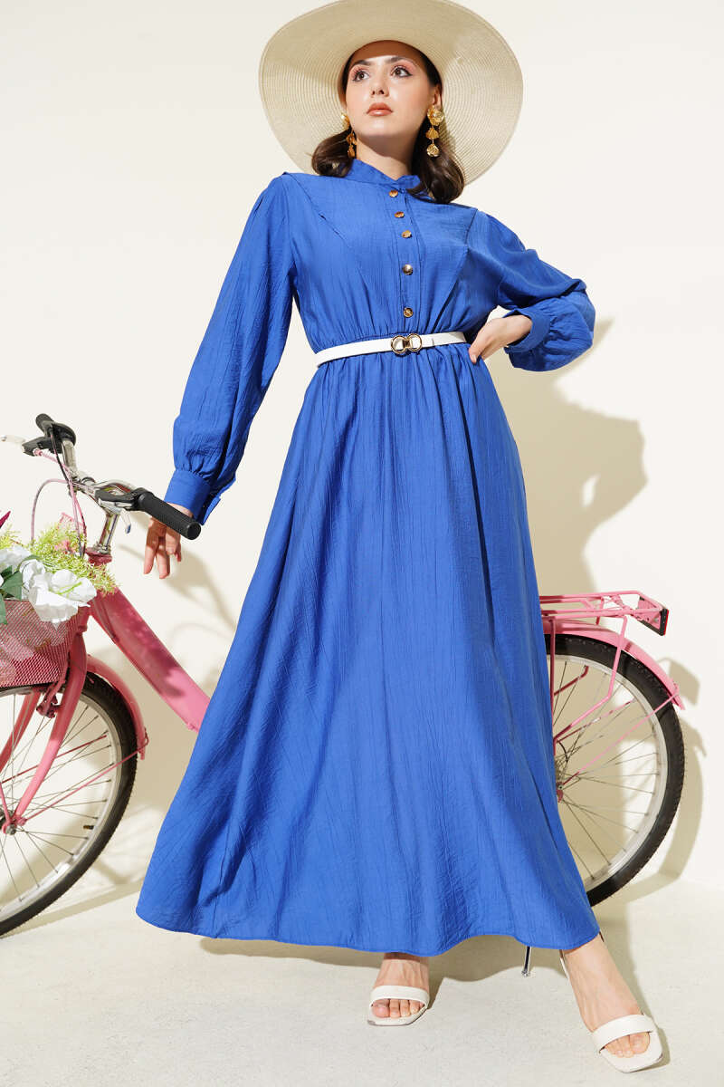 V-Panel Dress with Elastic Waist - Indigo