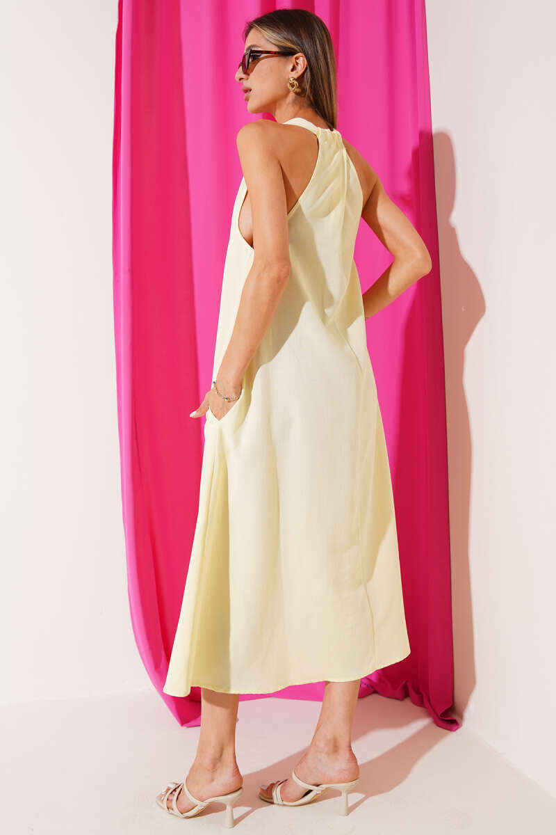V-Neck Dress with Criss-Cross Back - Yellow