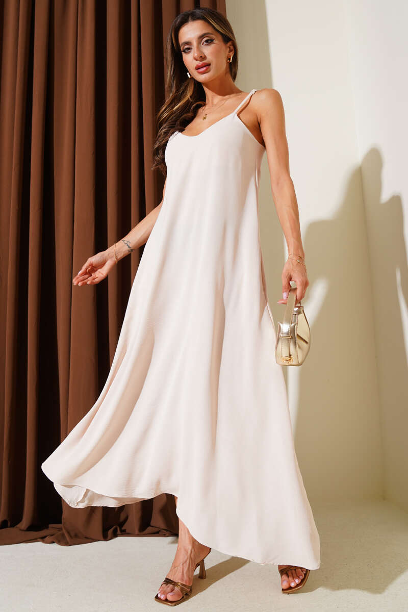 V-Neck Airobin Dress - Beige