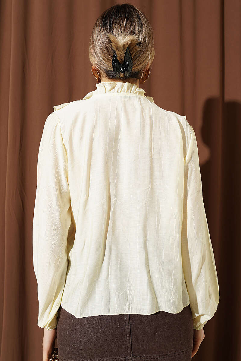 V-Neck Striped Ruffle Blouse - Yellow
